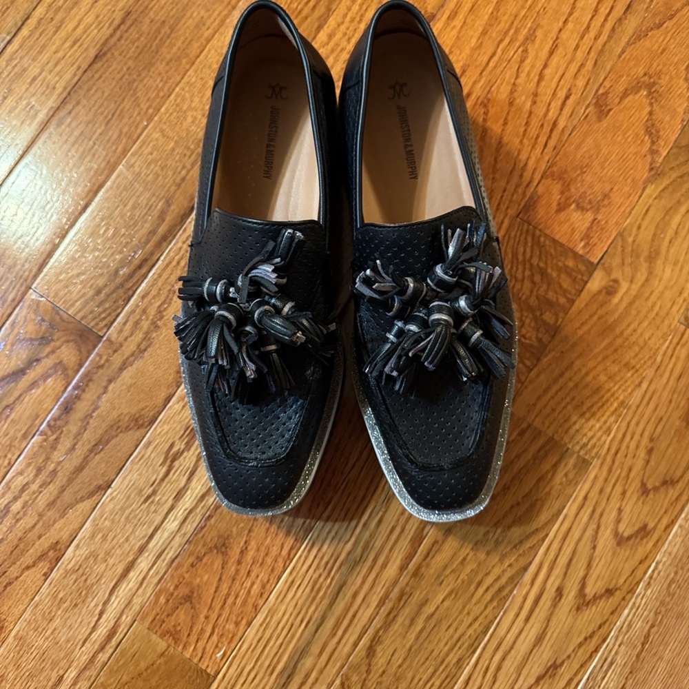 Johnston & Murphy Black Perforated Loafers with Tassels